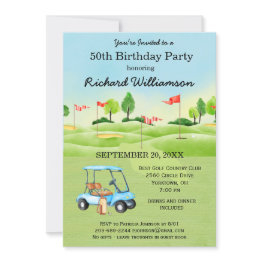 Small 50th Birthday Party Men's Golf Theme Party  Invitation Front View