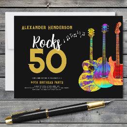 Small 50th Birthday Party Music Guitar Rocks 50 Invitation Postinvitations Front View