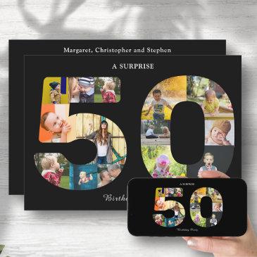 50th birthday party photo collage black white invitation