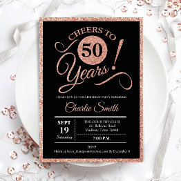 Small 50th Birthday Party - Rose Gold Black Any Age Invitation Front View