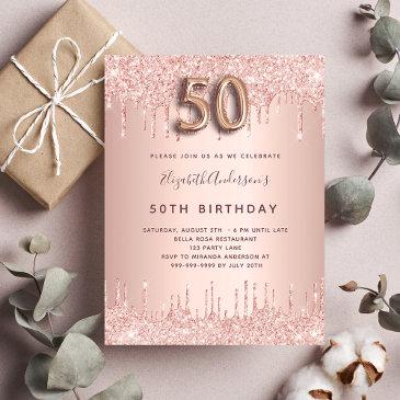 50th birthday rose gold glitter pink luxury invitation postinvitations