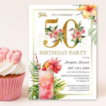 50th birthday tropical floral cocktail party invitation