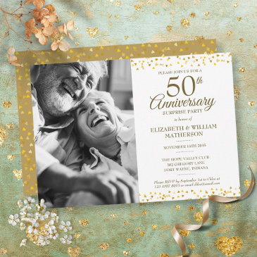 50th golden anniversary surprise party photo invitation