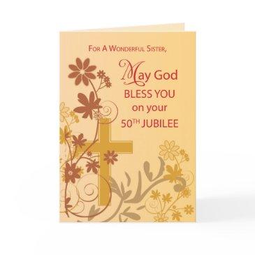 50th jubilee anniversary nun cross, swirls, flower invitations