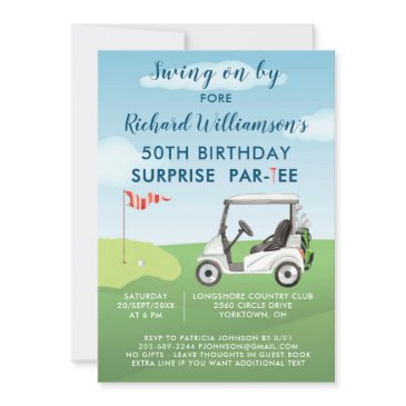 50th surprise birthday party men's golf theme invitation
