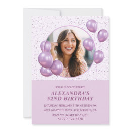 Small 52nd Birthday Invitations Balloons Photo Purple Front View