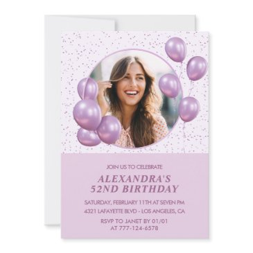 52nd birthday invitations balloons photo purple