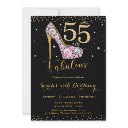Small 55 And Fabulous High Heel Diamonds 55th Birthday Invitation Front View