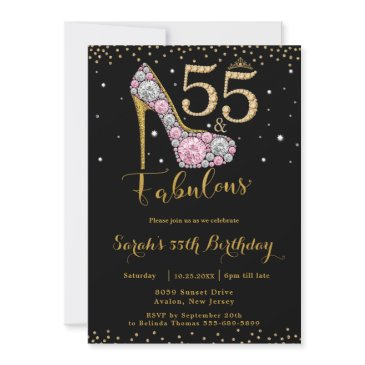 55 and fabulous high heel diamonds 55th birthday invitation
