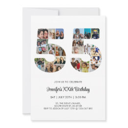 Small 55th Birthday Number 55 Custom Photo Collage Invitation Front View