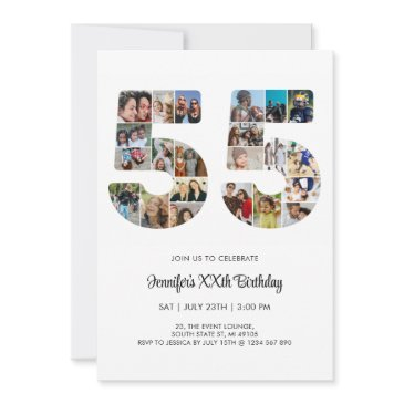 55th birthday number 55 custom photo collage invitation