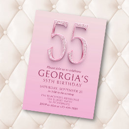 Small 55th Birthday Pink Diamonds Invitation Front View