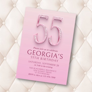 55th birthday pink diamonds invitation