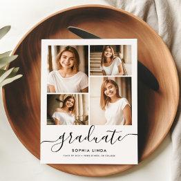 Small 5 Photo Graduation Collage Script Modern Elegant Invitation Front View