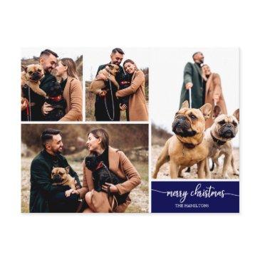 5 photos collage stylish font merry christmas blue postinvitations