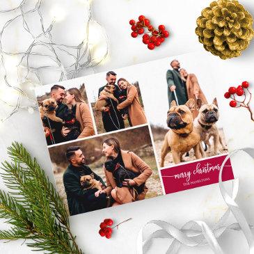 5 photos collage stylish font merry christmas postinvitations