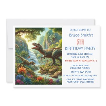 5th birthday boy dinosaur party  invitation