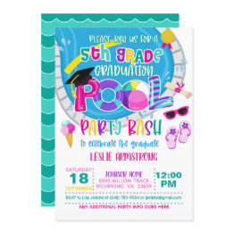 Small 5th Grade Graduation Pool Party - Girl W Invitation Front View