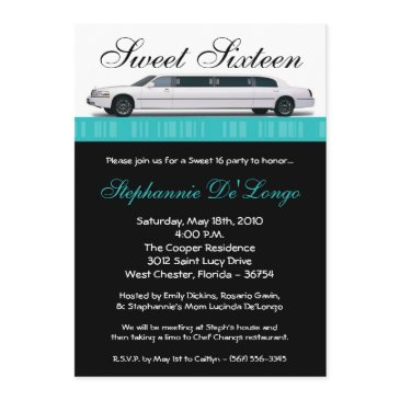 teal turquoi limo sweet 16 birthday invitation