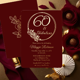 Small 60 And Fabulous 60th Birthday Party Stamped Foil Invitation Front View