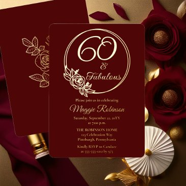 60 and fabulous 60th birthday party stamped foil invitation