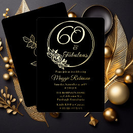 Small 60 And Fabulous 60th Birthday Party Stamped Foil Invitation Front View
