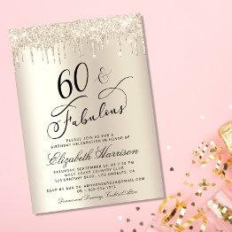 Small 60 Fabulous Gold Glitter Birthday Party Invitation Front View