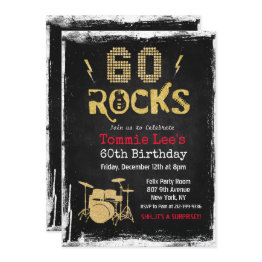 Small 60 Rocks Rockstar Guitar 60th Birthday Invitation Front View