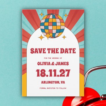 60s retro vinyl music wedding save the date invitation