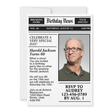 60th birthday front page newspaper birthday invitation