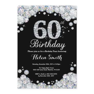 60th birthday invitation chalkboard silver diamond