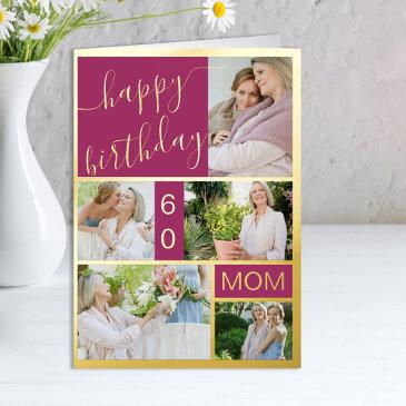 60th birthday or any age 5 photo pink and gold foil greeting invitations