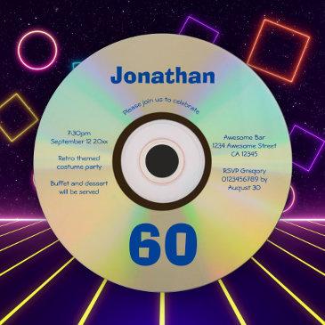 60th birthday party faux cd retro 90s music invitation
