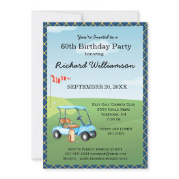 Small 60th Birthday Party Men's Golf Theme Party  Invitation Front View
