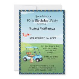 Small 60th Birthday Party Men's Golf Theme Party  Invitation Front View