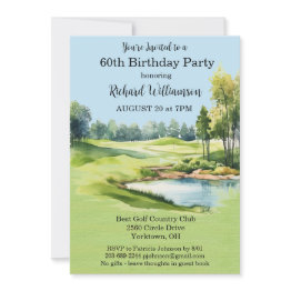 Small 60th Birthday Party Men's Golf Theme Party  Invitation Front View