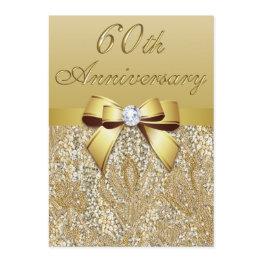 Small 60th Diamond Wedding Anniversary Faux Sequins Bow Invitation Front View
