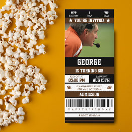 Small 60th Football Ticket Birthday Invitation Front View