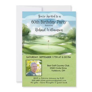 60th men's birthday party photo golf invitation