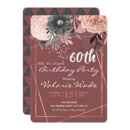 Small 60th Suprise Birthday Party Pink Roses Invitation Front View