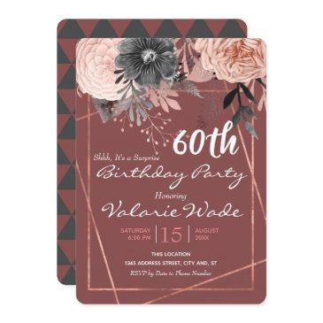 60th suprise birthday party pink roses invitation