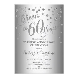 Small 60th Wedding Anniversary Invitation - Silver White Front View