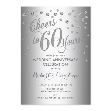60th wedding anniversary invitation - silver white