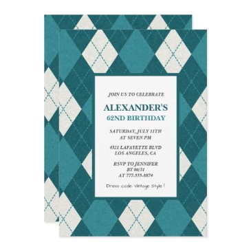 62nd birthday invitations men vintage blue