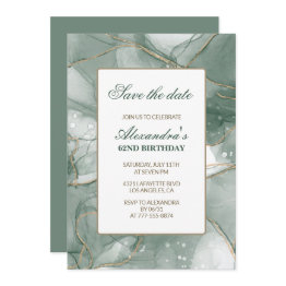 Small 62nd Birthday Invitations Save The Date Green Front View