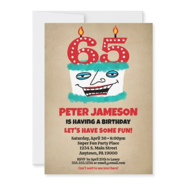 65th birthday invitation funny cake casual mens