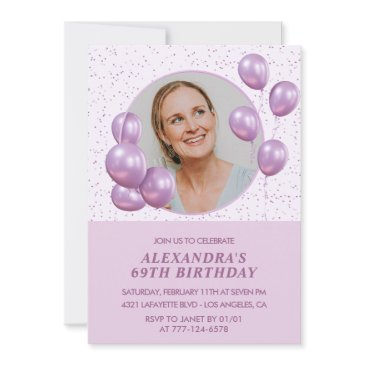 69th birthday invitations photo purple balloons