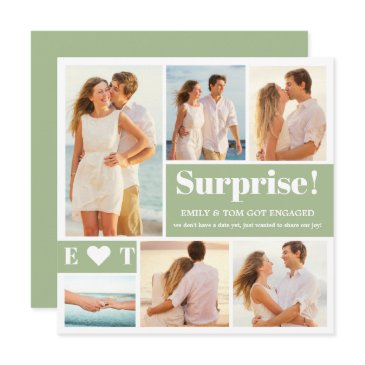 6 photo collage sage green engagement announcement