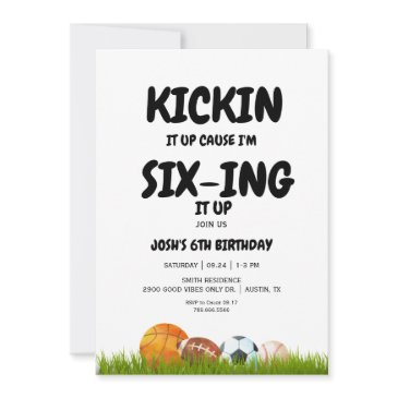 6th boy's kickin it up birthday party invitation