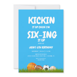 Small 6th Boy's Kickin It Up Blue Birthday Party Ii Invitation Front View